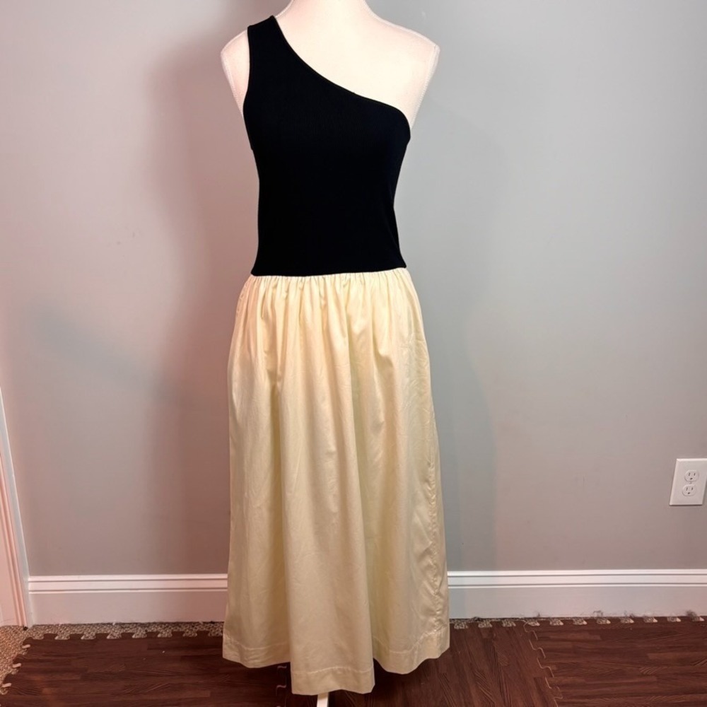 Rails Womens Black‎ Ivory Anita One Shoulder Peplum Midi Dress sz MED $238 MSRP